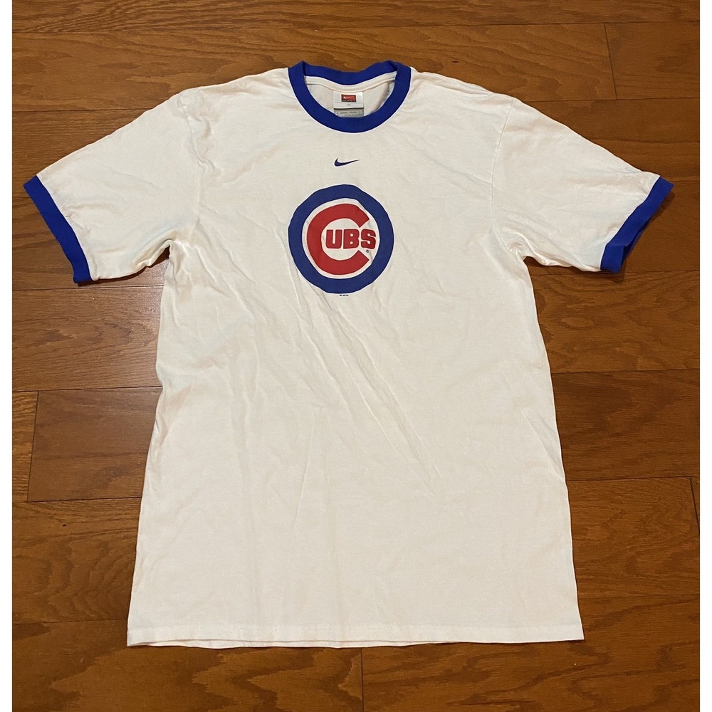 Vintage Chicago Cubs T Shirt Men's  Nike Team White Blue Crewneck‎ Logo MLB